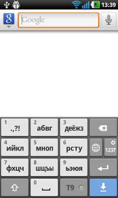 Обзор LG Optimus Black. Скриншоты. Клавиатура с телефонной раскладкой