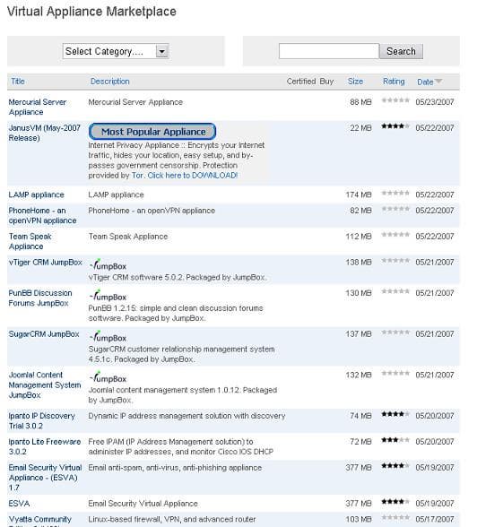 Виртуальные шаблоны на Virtual Appliance Marketplace