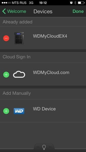 Интерфейс программы WD Photos для iOS