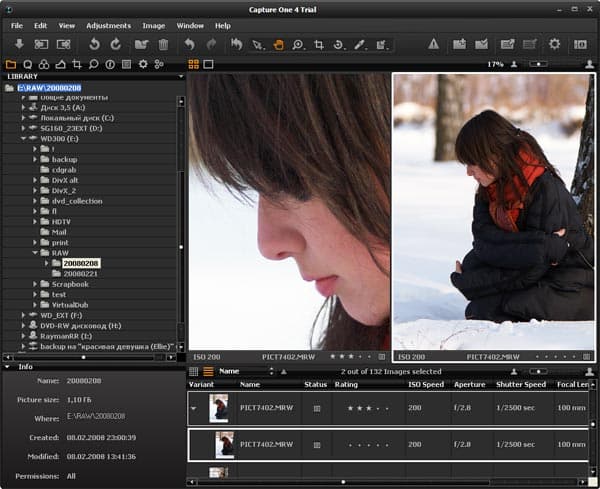 Несколько вариантов корректировки одного и тоже цифрового негатива в Capture One 4