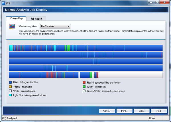 Карта структуры файлов дает полное представление о фрагментации, но для выявления реальных проблем разработчики рекомендуют смотреть карту производительности