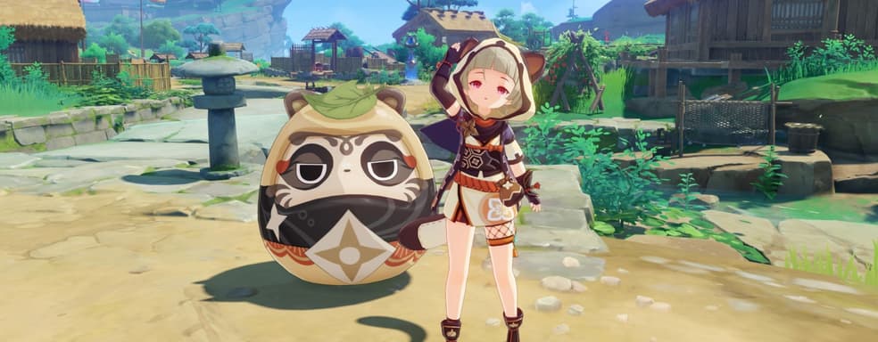 Little ninja Sayu from Genshin Impact shows wonders of flexibility when hiding under a doll instead of disappearing