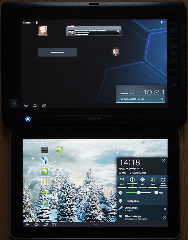 главное меню в Android 4.0 и 3.0