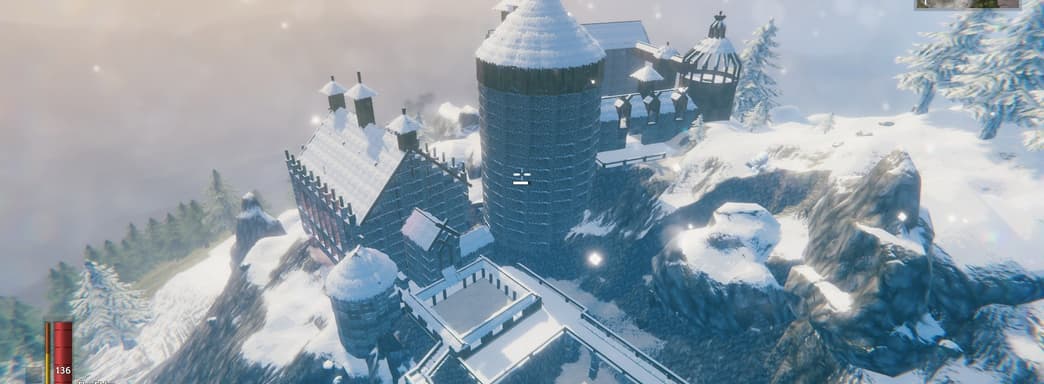 Игрок строит Хогвартс в Valheim