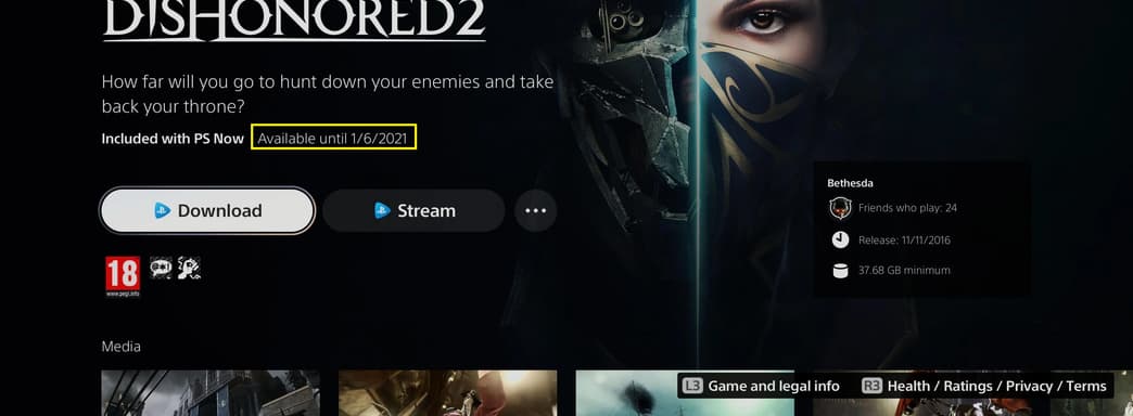 Bethesda отдаляется от Sony? Dishonored 2 уберут из PlayStation Now через несколько дней