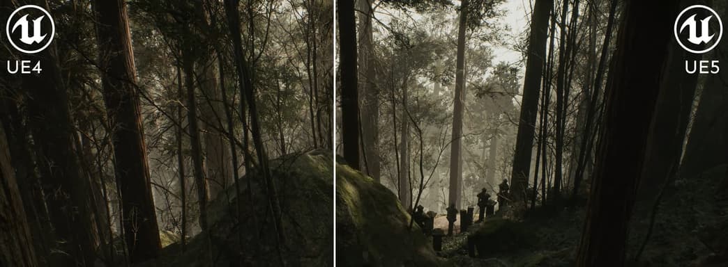 В сети опубликовали видео сравнение графики движка Unreal Engine 5 с Unreal Engine 4
