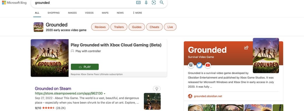 Microsoft позволяет запускать игры прямо из поисковой системы Bing