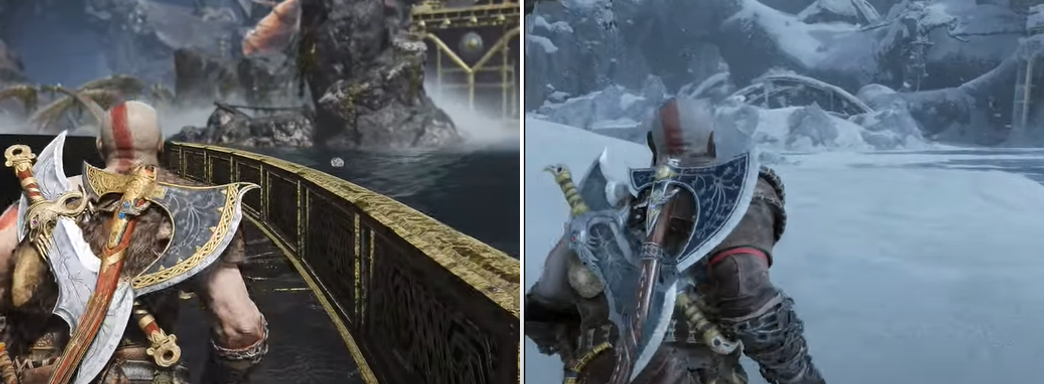В God of War Ragnarok вернулись старые локации, но зима их изменила. Провели сравнение графики