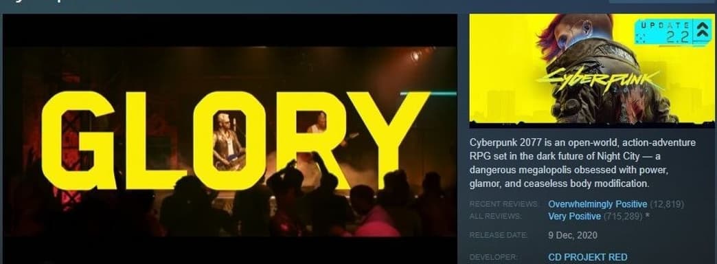 Cyberpunk 2077 спустя 4 года получила «крайне положительную» оценку в Steam