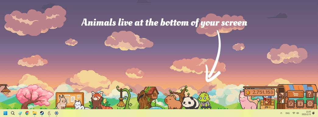 Tiny Pasture стала idle-хитом Steam. Панель с милыми животными находится снизу экрана и иногда отвлекает от работы