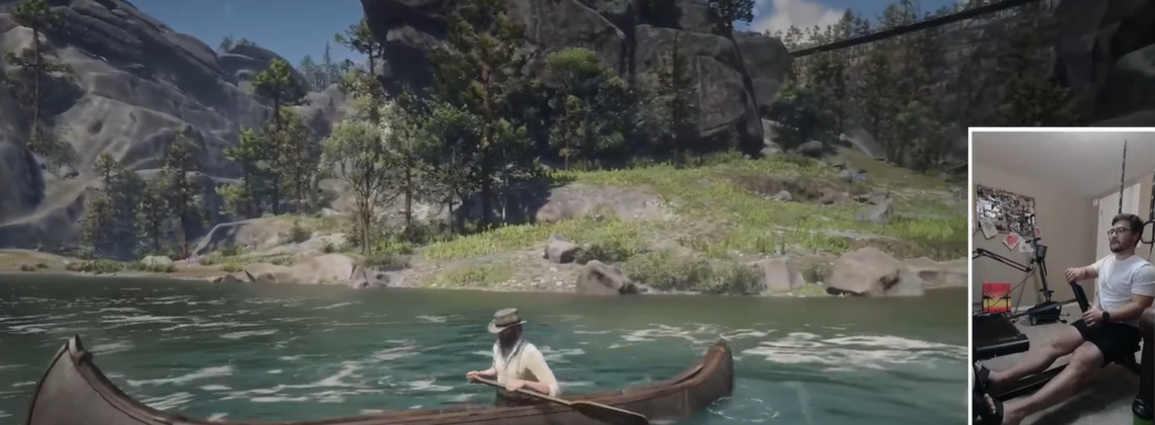 Блогер подключил гребной тренажёр к Red Dead Redemption 2 и «проплыл» по самой длинной реке в реальности
