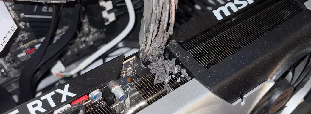 Gamer's RTX 5090 Video Card Catches Fire Instead of a Christmas Tree on Christmas Eve - Connector Not Just Melted, It's Charred