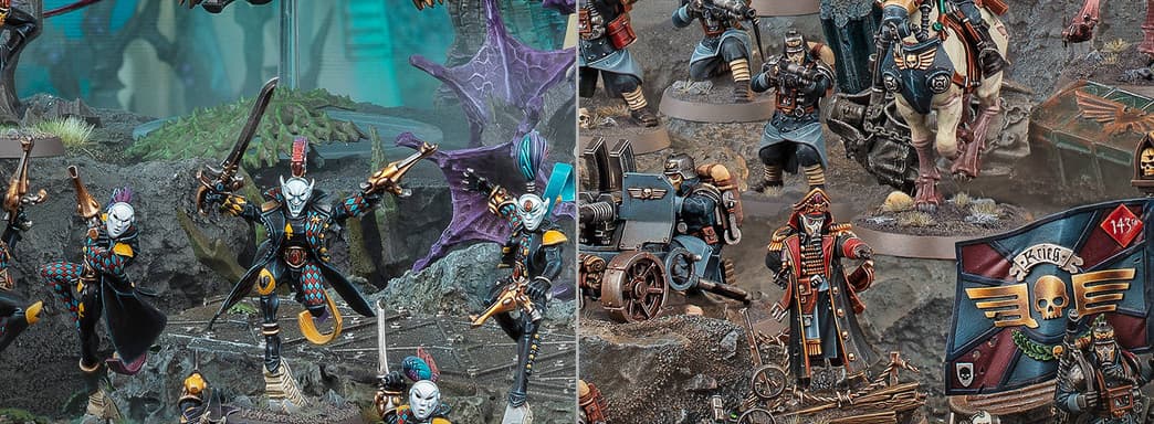 Los autores del juego de mesa Warhammer 40,000 presentaron patrullas de combate de "Arlequines" y "Cuerpo de la Muerte de Krieg"