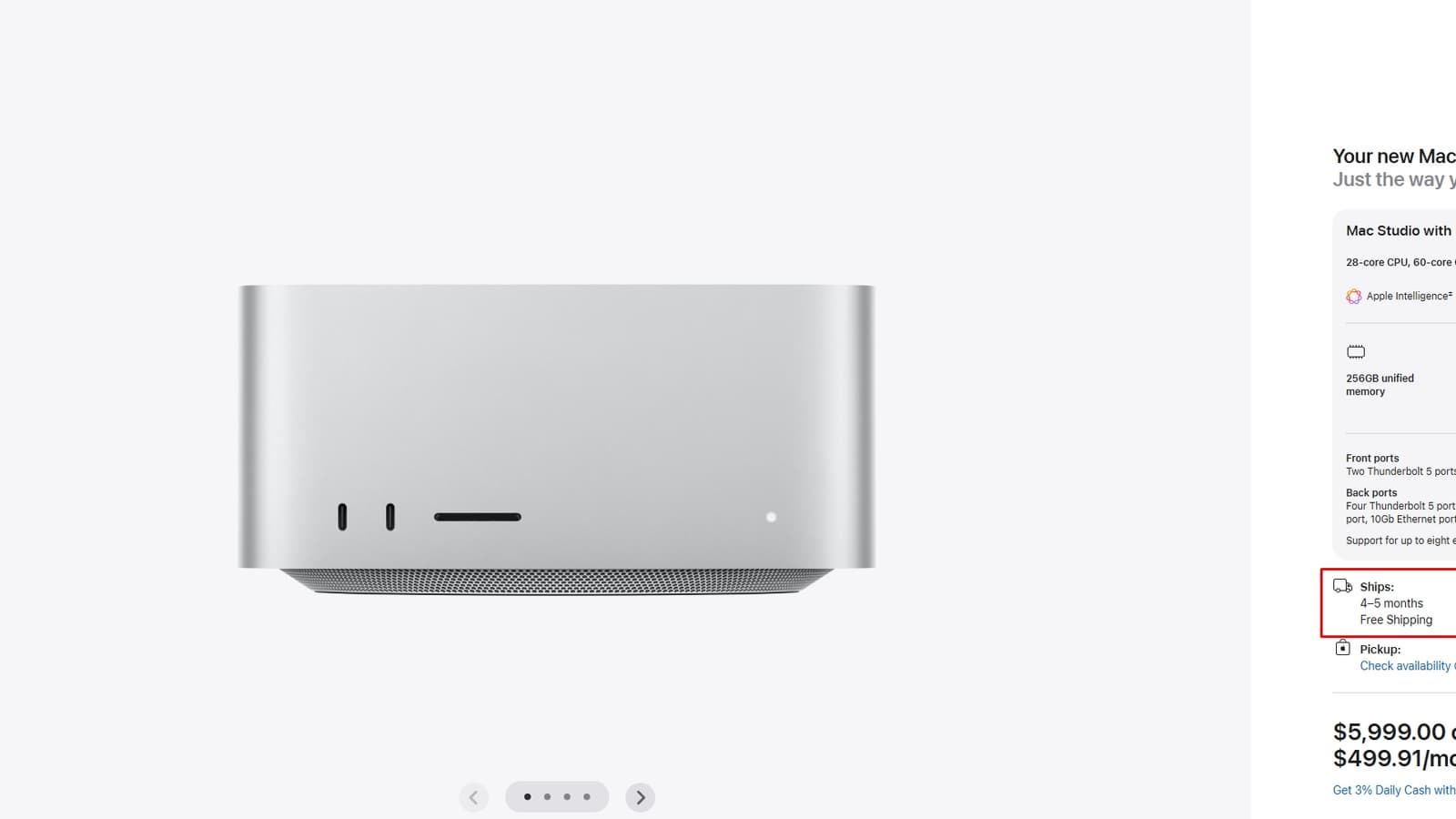 Apple предлагает ждать свой Mac до пяти месяцев. Сроки доставки многих конфигураций Mac mini и Studio кратно выросли