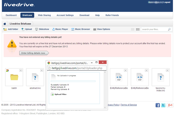 Веб-интерфейс LiveDrive, загрузчик файлов