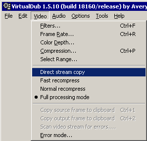 VirtualDub - режим обработки видео