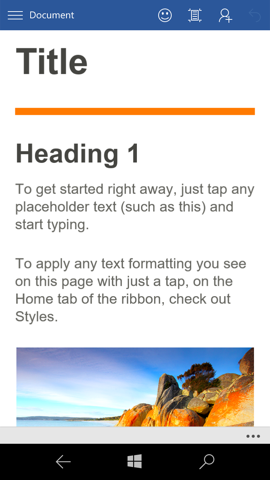 Предварительный обзор Windows 10 Mobile. Скриншоты. Word