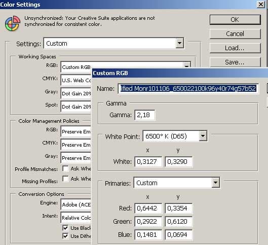 Описание профиля в Photoshop