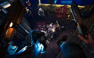 Игровой процесс киберпанк-боевика Turbo Overkill в духе DOOM и Quake с ногой-бензопилой у главного героя