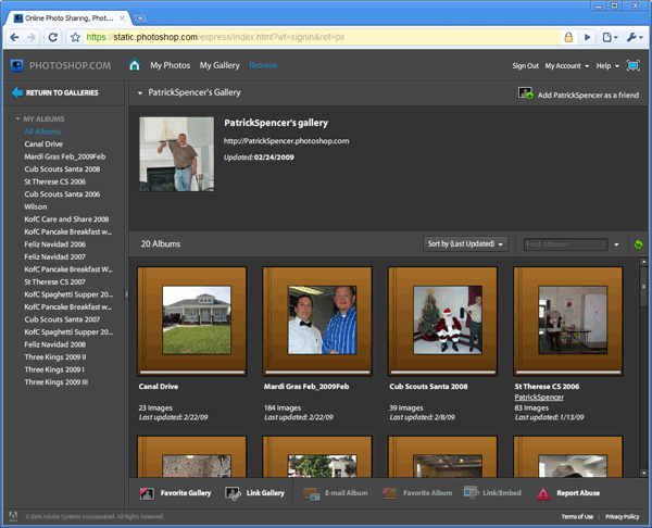 Просмотр списка альбомов другого пользователя Photoshop.com