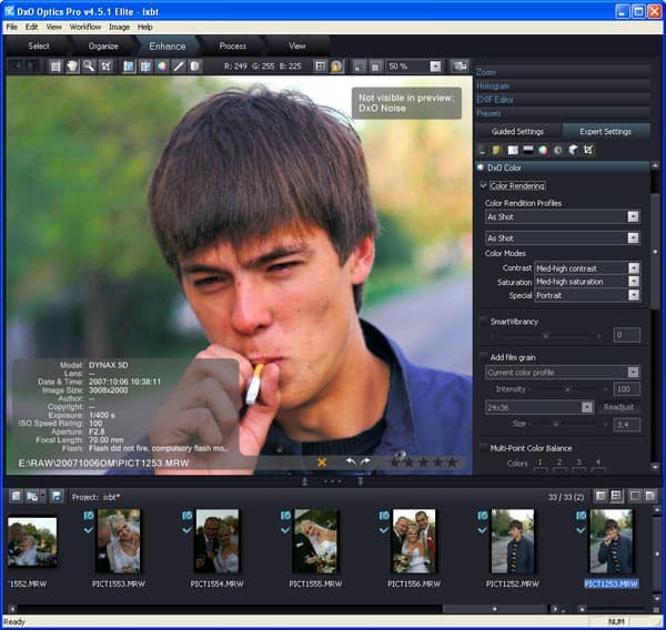 Управление цветом в DxO Optics