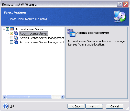 Выбор модулей Сервера Лицензий для установки