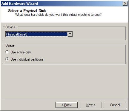 Выбор целевого физического диска для виртуальной машины