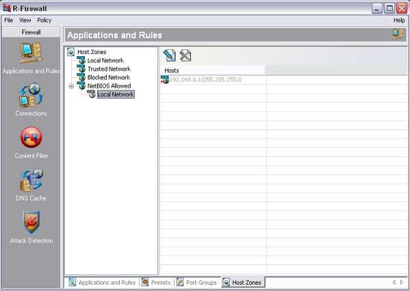Вкладка Host Zones