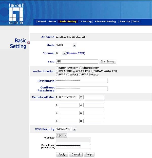 Рис.20 Настройка WDS для точки №1 с протоколом шифрования WPA2-PSK