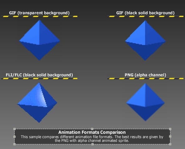Сравнение качества анимации в Axialis Professional Screen Saver Producer при использовании различных форматов исходных данных
