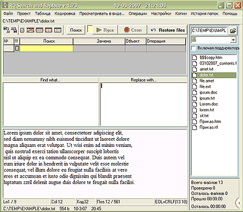Основное окно программы RQ Search & Replace