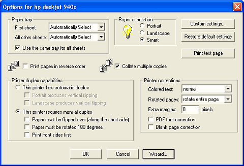 Настройки печати
