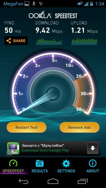Скорость интернета в смартфоне Motorola Moto X