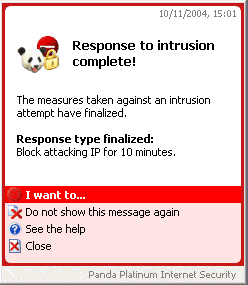 Сообщение об обнаружении атаки