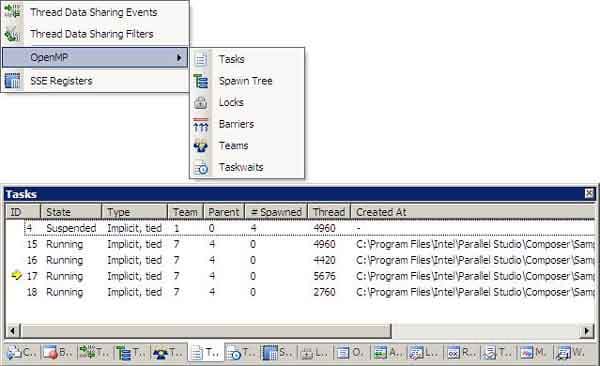 Меню и окно структур OpenMP