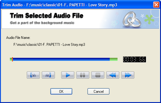 Укорачивание продолжительности звучания музыкальной композиции в Wedding Album Maker Gold