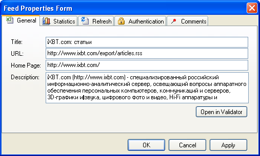 Свойства новостной ленты в Sauce Reader
