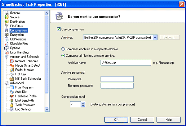 Настройка задания в GrandBackup Personal Edition