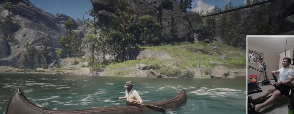 Блогер подключил гребной тренажёр к Red Dead Redemption 2 и «проплыл» по самой длинной реке в реальности