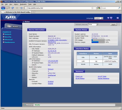 Интернет-центр ZyXEL P660HN EE: Web-интерфейс Интернет-центр ZyXEL P660HN EE: Web-интерфейс