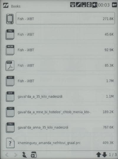 Электронная книга inch S6t, список книг