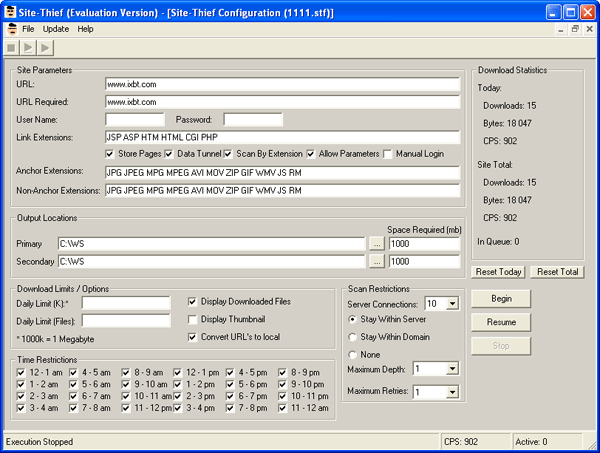 Главное окно Site-Thief
