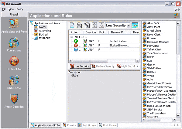 Разрешение определённых сервисов