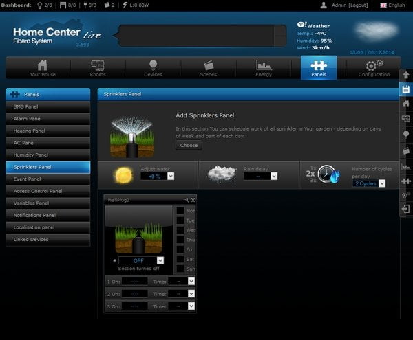 Интерфейс настройки Fibaro Home Center Lite