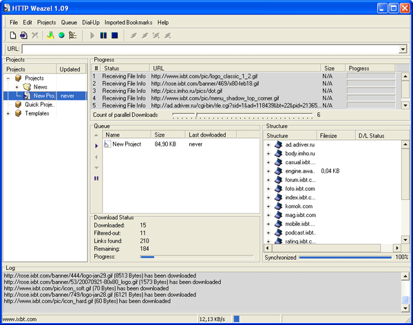 Загрузка сайта в HTTP Weazel