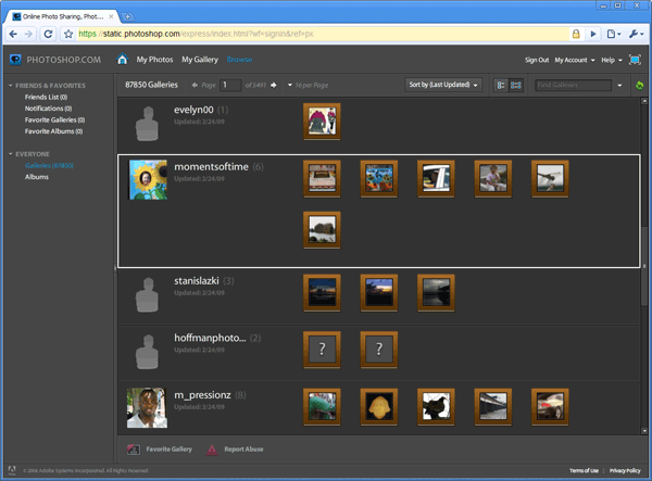 Просмотр галерей других пользователей Photoshop.com