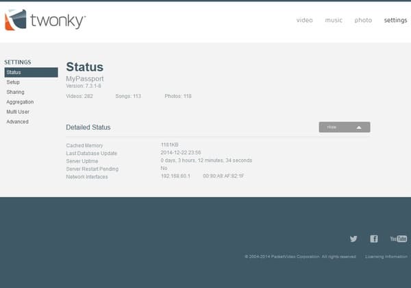 Веб-интерфейс WD My Passport Wireless