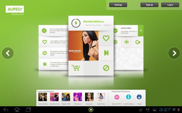 Интернет-радио AUPEO! на планшете Acer Iconia Tab A200