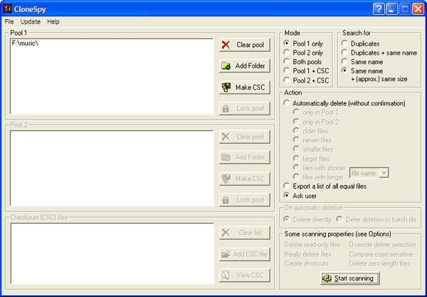 Рабочее окно CloneSpy