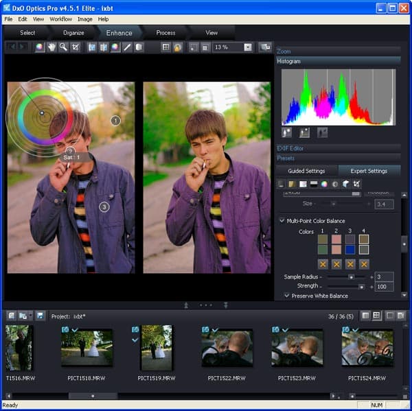 Установка баланса белого с помощью нескольких точек в DxO Optics